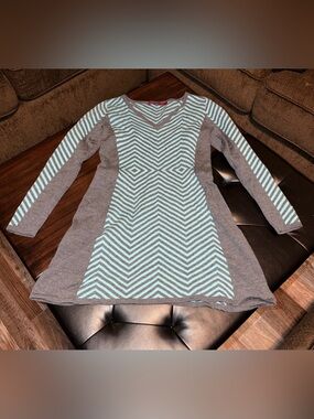 Krimson Klover Gray & Light Blue Chevron Knit Dress 100% Wool